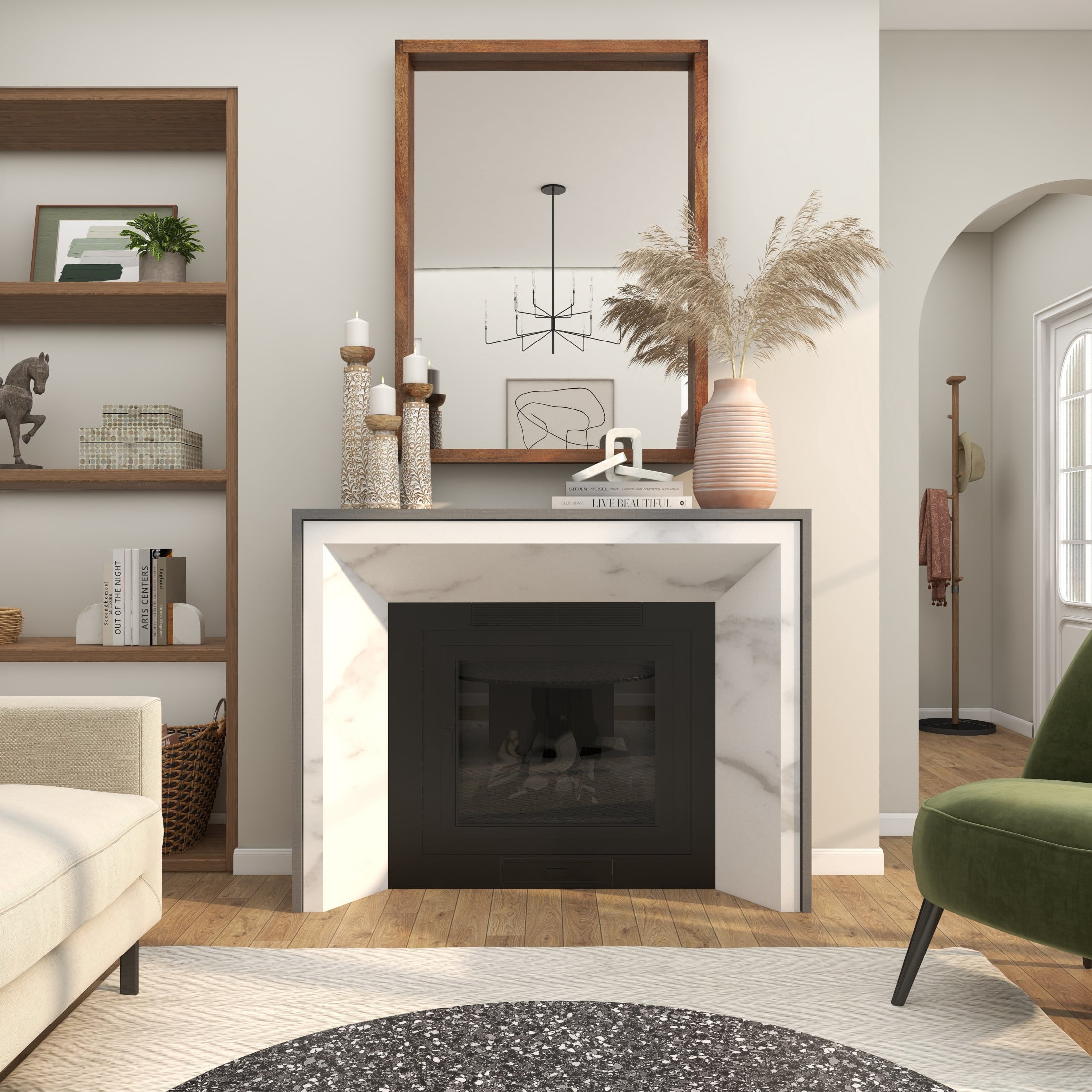 DecMode 36" x 48" Brown Wall Mirror with Natural Wood Grain and Deep Set Frame
