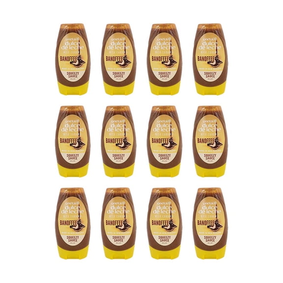Pack-12 Squeezy Onetai Dulce de Leche, Milk Caramel Squeeze Spread/Sauce Banana Flavor 280 Grams