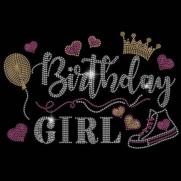 Birthday Girl Bling Iron on Rhinestone Rhinestone Iron on Hotfix Transfer Decals Diamond Heat Transfer Template Applique Repair Transfer Bling DIY Designs for making