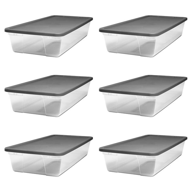 Homz Contenants de Rangement en Plastique Polyvalents de 41 Qt avec Couvercles Gris, (Lot de 6)