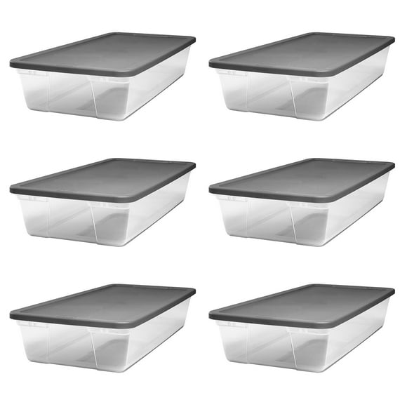 Homz 41-Qt Multipurpose Plastic Storage Containers w/Gray Lids, (6 Pack)