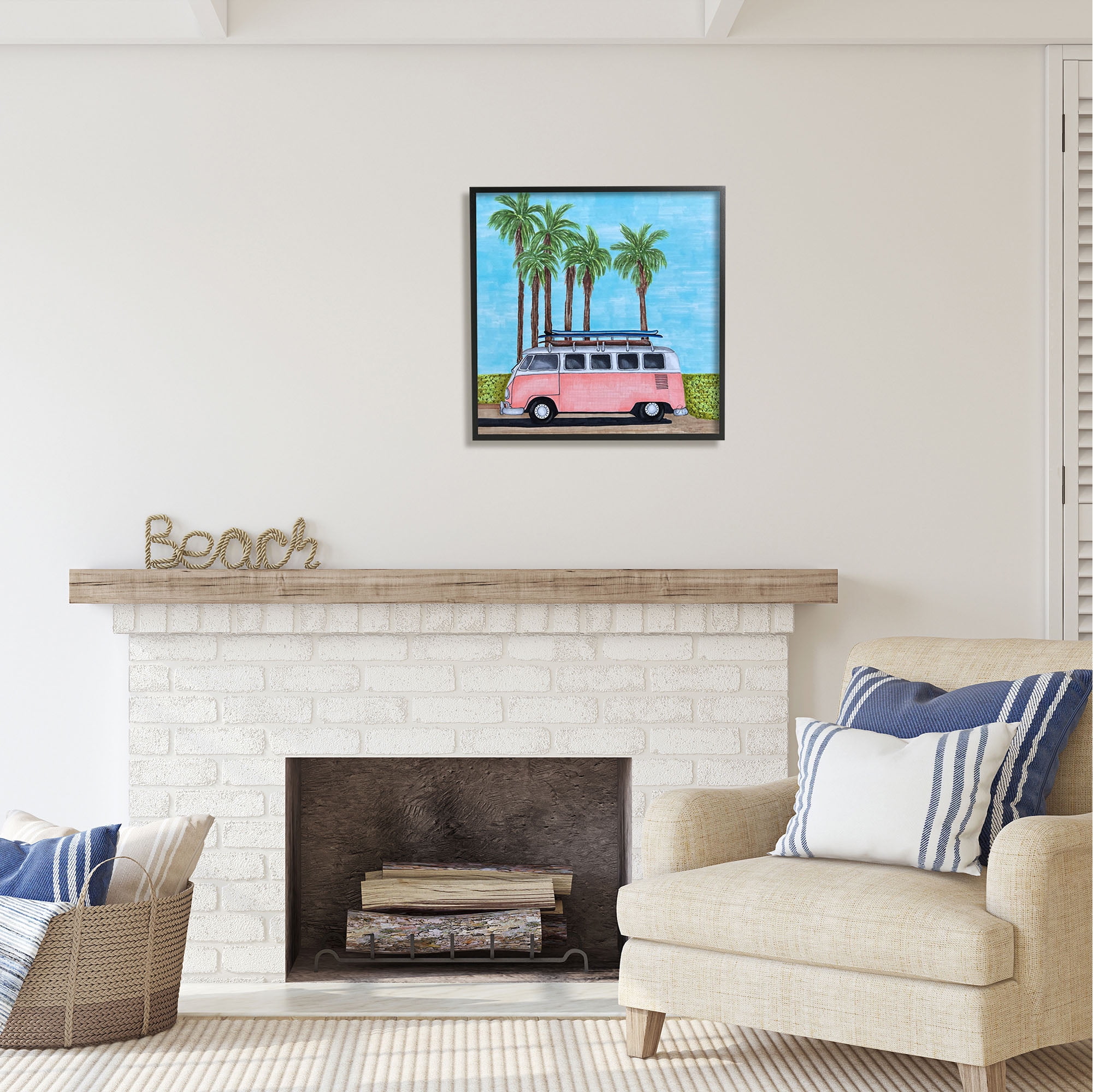 Stupell Industries Tropical Vacation Minibus Transportation Painting Black Framed Art Print Wall Art, 24 x 24