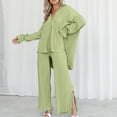 thumbnail image 3 of STETMN Women's Pleated 2 Piece Outfits Button Long Sleeve Blouse Split Wide Leg Pants Lounge Sets, 3 of 7
