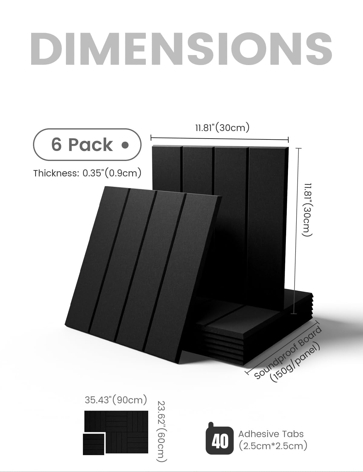 Felt Bulletin Board Tiles Large 36" X 24" Cork Alternative-6 Pack With 40 Adhesive Tabs  Thick Slat Wall Panels For Office Decor Push Pin Organizer Alternative - Black