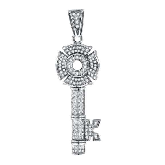 925 Sterling Silver Mens Cubic Zirconia Key Charm Pendant 39.2x19.2mm Wide Necklace for Men