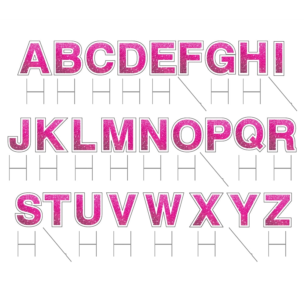 Vispronet Alphabet Yard Letter Sign Set – Includes All Letters – 26pcs – Includes One of Each Letter in Alphabet A-Z – Weather-Resistant Corrugated Plastic (Faux Glitter Bright Pink)