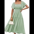 thumbnail image 1 of Vestido Informal de Verano para Mujer, de Corta, Cuello Cuadrado, Cintura Fruncida, Holgado, con , Verde , Talla XXL, 1 of 6