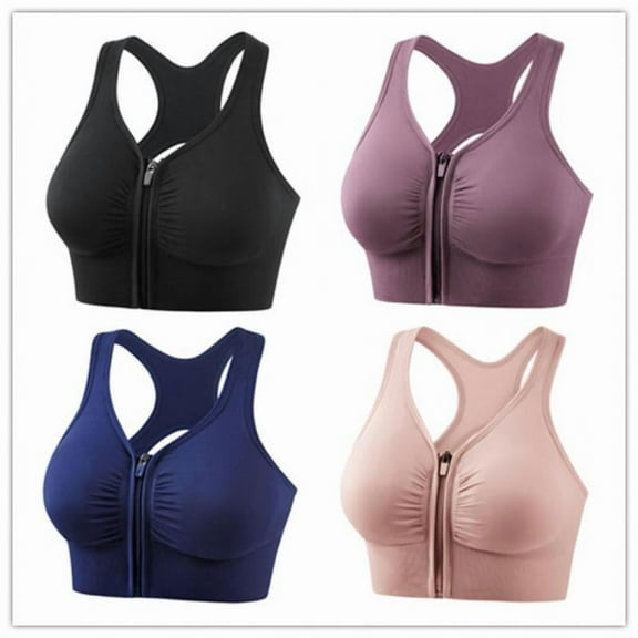 AEXTO Women's Zip Front Sports Bras Wireless Padded Racerback Medium Support Post-Surgery Bra Yoga Exercise Athletic Bras
