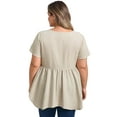 thumbnail image 3 of DARING DIVA Women's Plus Size V Neck Short Sleeve Asymmetric Hem Babydoll Top 2X Apricot, 3 of 5