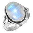 thumbnail image 1 of 925 Sterling Silver Ring For Women - Men White Natural Rainbow Moonstone Gemstone Silver Ring Size 9.5 June Birthstone Boho Silver Ring Size 9.5 New Year Gift For Wife 925 Silver Gemstone Jewelry, 1 of 6