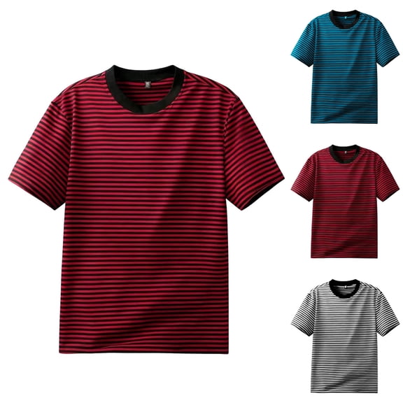 RongHuan Mens Striped T Shirt Short Sleeve Crew Neck Tees Casual Summer Tops Comfy Soft Shirts Fashion Tshirt