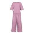 thumbnail image 3 of Stylish Women's Trousers Suit Elegant Two Piece Outfit with Short Sleeve Shirt and Wide Leg Pants for Casual and Formal Occasions, 3 of 4