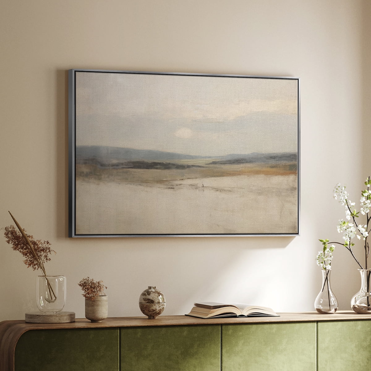 Vintage Landscape-X By Wexford Home Framed in Silver Wood Gallery Wrapped Canvas 25 in. x 37 in.