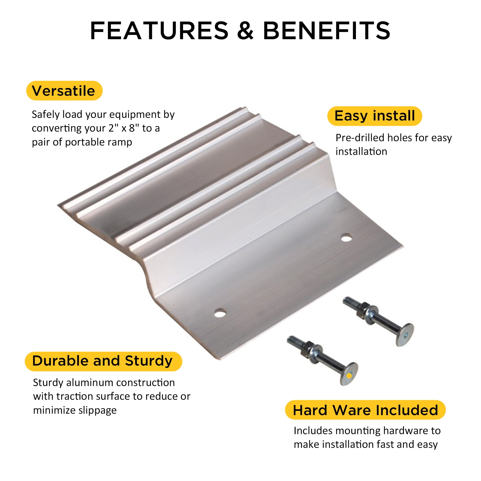Rockland Aluminum Ramp Top Kit, Heavy-Duty 1500lb Load Capacity Ramps with 2"x8" Planks, Quickly and Safely for ATV Motorcycle Lawn Equipment Ebikes