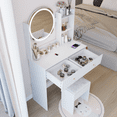 thumbnail image 6 of 17" Round LED Mirror Vanity Table with 3 Color Options, Touch Switch, Adjustable Brightness, 2 AC + 2 USB Power Sockets Stylish 2-in-1 Makeup & Grooming Station, 6 of 9