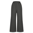 thumbnail image 4 of UYISJ Women's Linen Wide Leg Long Pants Casual Elastic Waist Drawstring Trousers Fall Open Bottom Trousers with Pockets Dark Gray L, 4 of 9