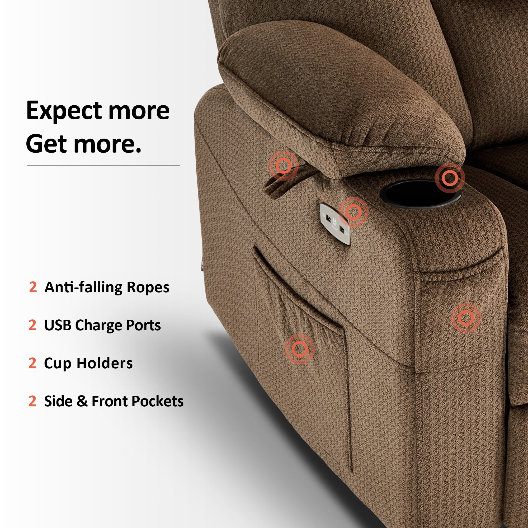MCombo 27.2'' Extra Wide Seat Power Lift Recliner Chair for Short People, Fabric R7561 (Brown, Small-Wide)