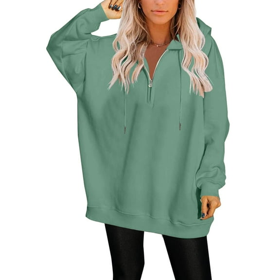 Womens Casual Loose Zipper Solid Color Long Sleeve Hoodies Sweatshirts Rayon Sweatshirt Long Loose Sweatshirts Women Womens Snap Front Sweatshirt All Sweatshirt with over Hoodies for Women Fall