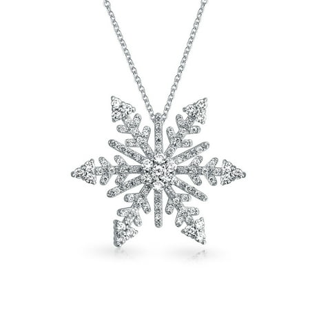 Cubic Zirconia Snowflake Pendant - Holiday Branch Micro Pave Cubic Zirconia Christmas Snowflake Pendant Necklace For Women For Teen Plated Silver