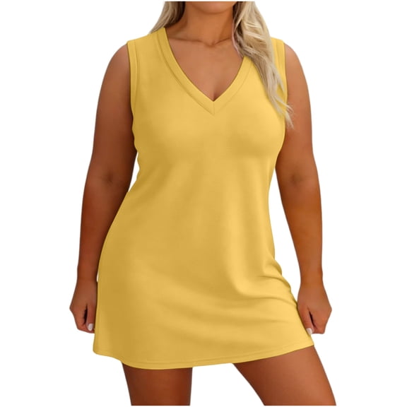 LIaqionyy Dress for Women Plus Size Summer Nightgown Sleeveless V Neck Loose Tank Dresses Soft Sleepwear Clothes XL-5XL