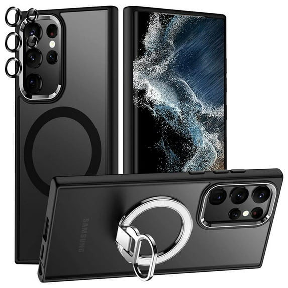 Beiyoyo 3 in 1 for Samsung S22Ultra (6.8) Case, Magnetic Case with Screen Protector Lens Protector,Shockproof Protective Case for Samsung S22Ultra (Black)