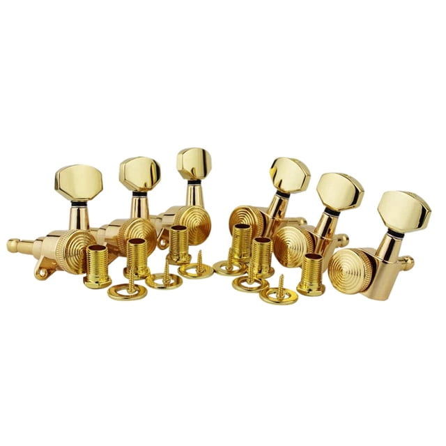 6/Set Lock String Tuning Key Pegs Set Gear Ratio 1:18 Resistente al desgaste 10 mm Dorado 6L perfke clavijas