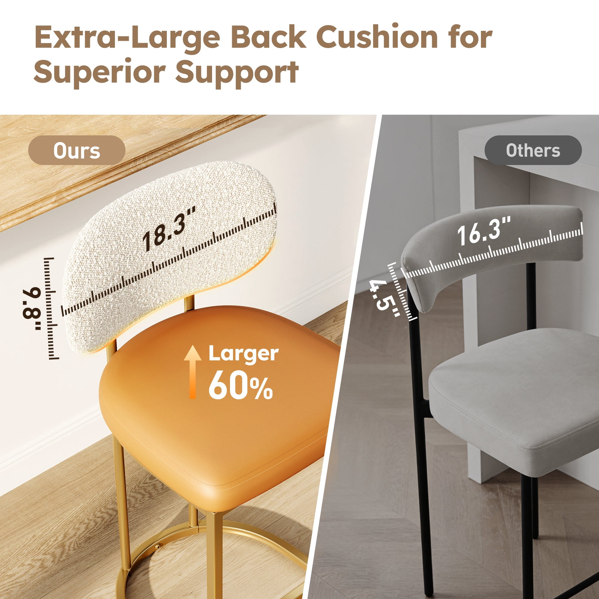 MF Studio Counter Height Bar Stool with Back, 24.8" Modern PU Upholstered Bar Chair with Large Chenille Back and Metal Frame, Bronze