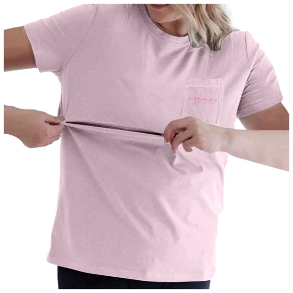 Gelikeya Nursing Friendly Zip Tshirt Maternity Shirts Comfortable Mama Letter Print Breastfeeding Short Sleeve Nursing Tops Pink, Size S