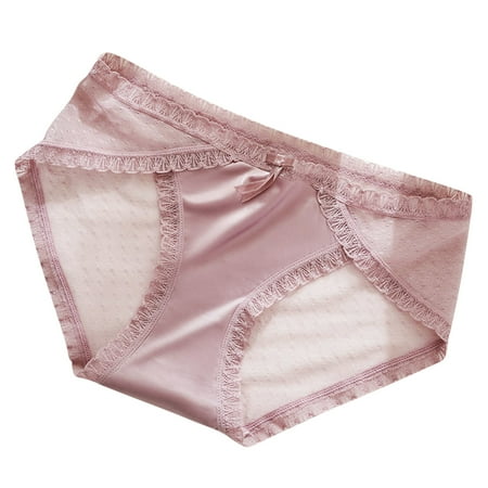 Mrat Cotton Briefs for Women Women s Lace Underwear Ice Silk Cotton Breathable Seamless Cotton Crotch Ultra Thin Transparent Briefs Cotton Panties for Women S-129 Pink-a L