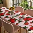 thumbnail image 3 of Pink Strawberry Table Cloths for 8 Foot Rectangle Tables, Spring Floral Watercolor Summer Botanical Patio Waterproof Elastic Fitted Tablecloths, Washable Rectangular Table Cover for Camping, 3 of 8