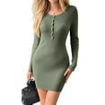 thumbnail image 3 of Womens Long Sleeve Sweater Dress V Neck Bodycon Mini Fall Dresses Trendy Ribbed Ladies Winter Sweater Army Green XL, 3 of 8
