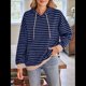 thumbnail image 5 of Sudadera con Capucha A Rayas para Mujer, Estilo Adolescente, para Otoño. Azul Vaquero L, 5 of 10