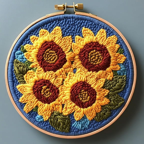 DIY Punch Needle Kits Sunflowers Easy for Beginners Punch Needle Embroidery Set with Hoop Stamped Pattern for Craft lovers and Home Decor-3