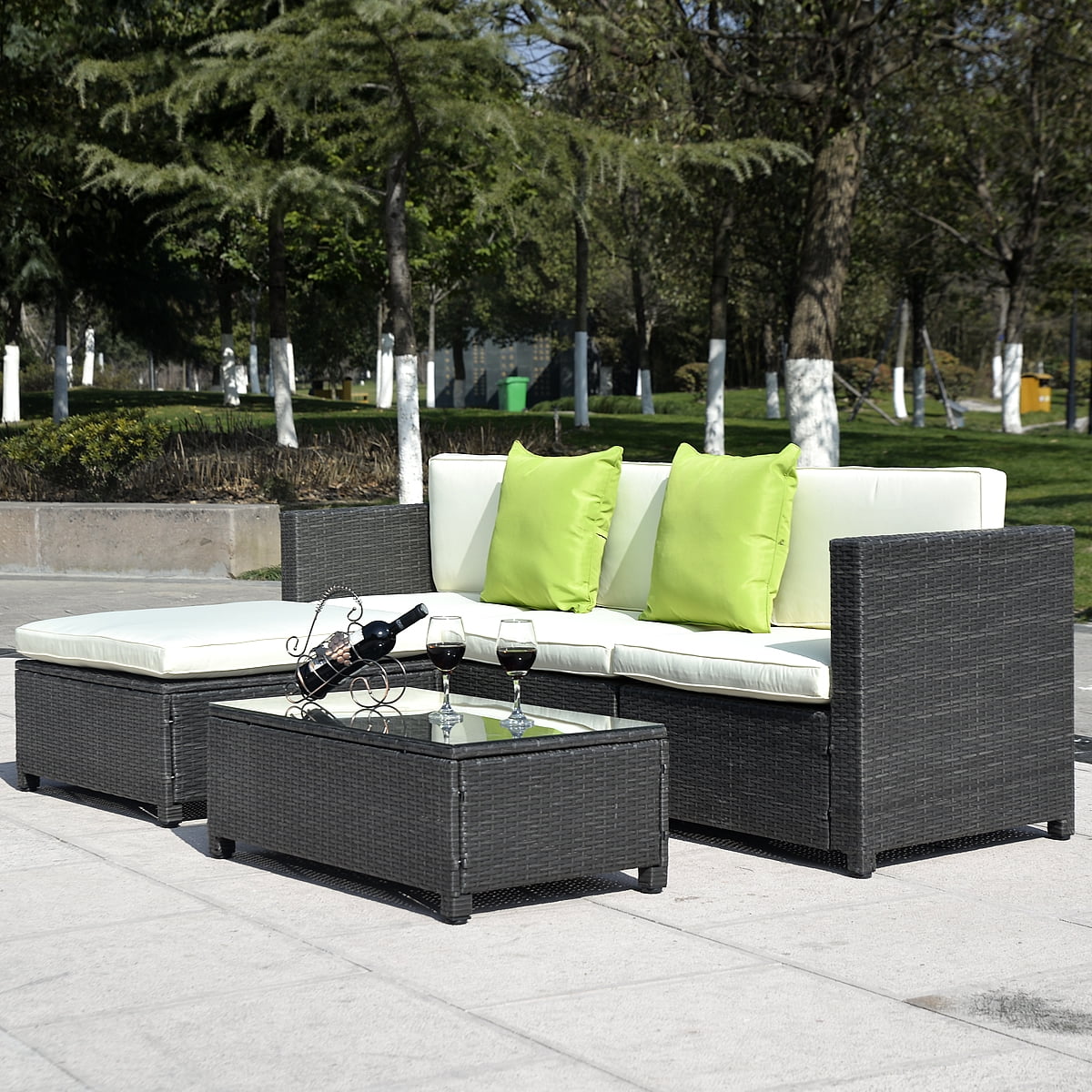 Costway Outdoor Patio 5pc Furniture Sectional Pe Wicker Rattan Sofa Costway Outdoor Patio 5pc Furniture Sectional Pe Wicker Rattan Sofa Set Deck Couch Black Com