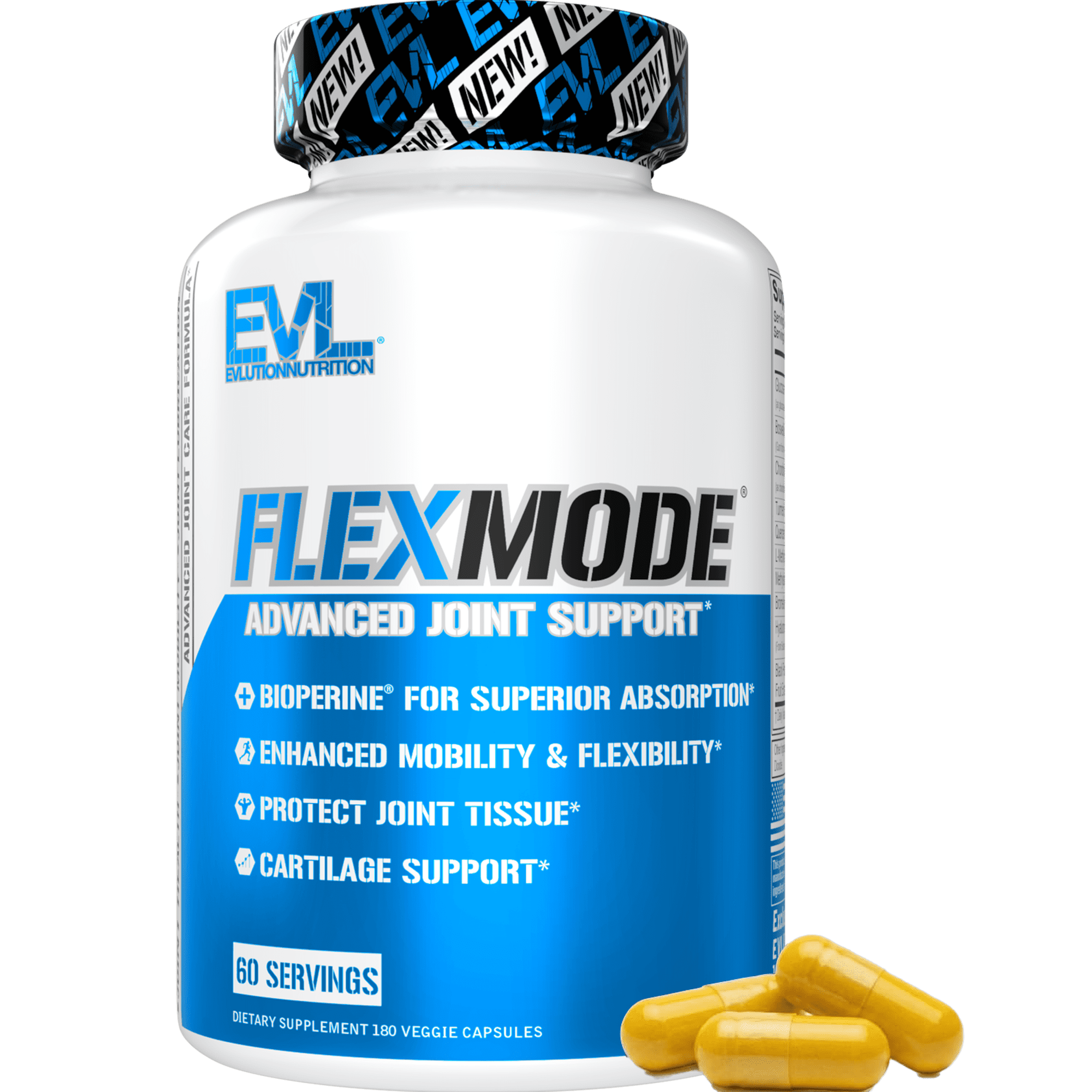 Evlution Nutrition High Absorption Joint Support Supplement - FlexMode Joint Supplement with Advanced Joint Vitamins Including Glucosamine Chondroitin MSM Boswellia and Hyaluronic Acid - 60 Servings