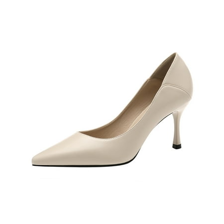 

UKAP Womens Work Comfort Pointed Toe Dress Pump Shoes Women Party Fashion Sexy Stiletto Heels Lightweight Slip On Beige (7cm) 7