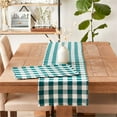 thumbnail image 4 of Teal Heavyweight Checkered Fringed Cotton Table Runner With Rustic Charm 14 x108, 4 of 9