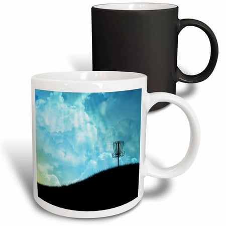 

3dRose Basket On A Hill - silhouette of a frisbee disc golf basket with chain on colorful hill Magic Transforming Mug 11oz