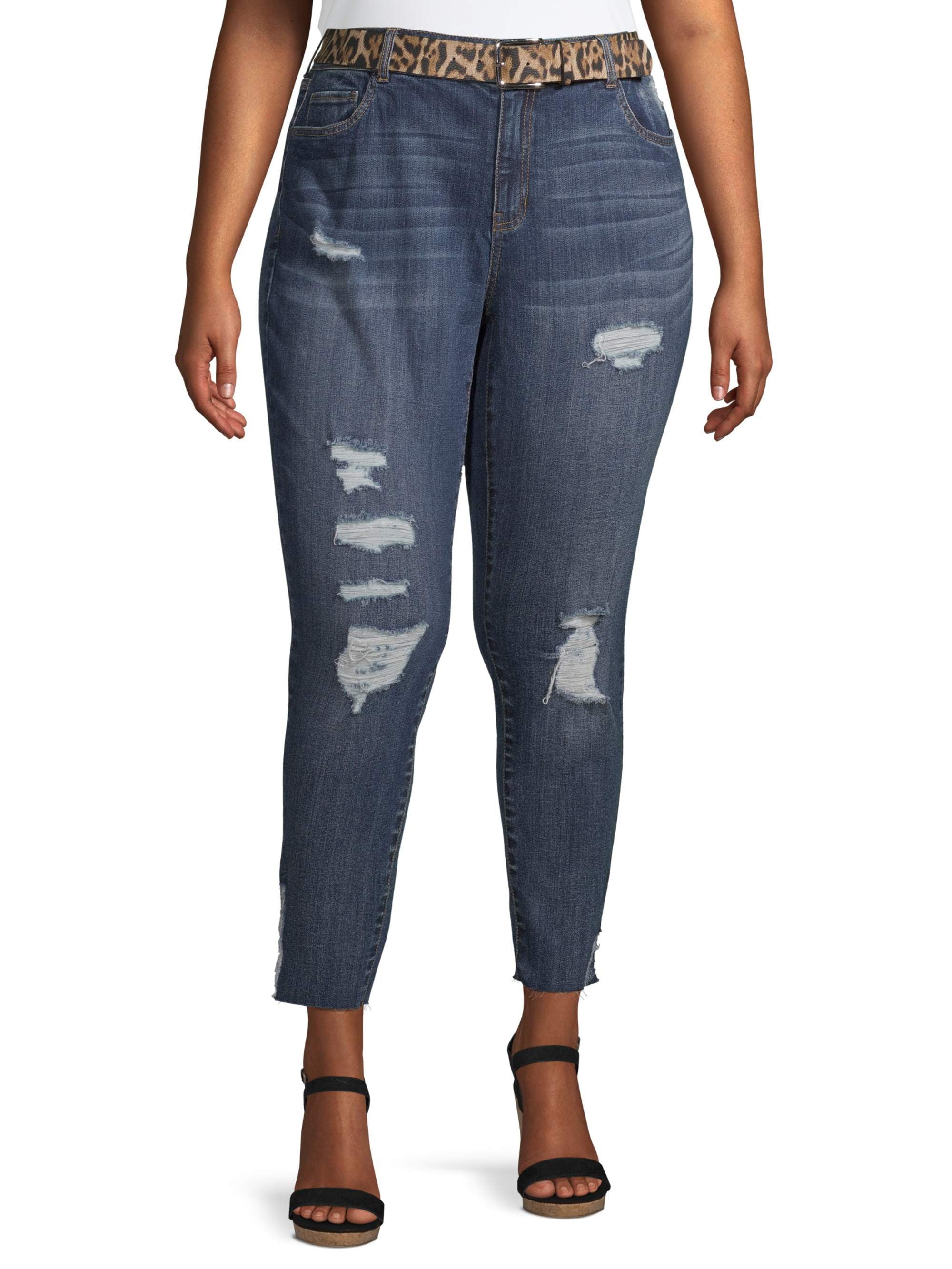 Dollhouse - Dollhouse Juniors' Plus Size Destructed Jean with Printed Belt - Walmart.com
