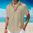 thumbnail image 2 of BLVB Cotton Linen Tops for Men Lapel Button down Short Sleeve Shirts Casual Summer Vacation Blouse Tee, 2 of 5
