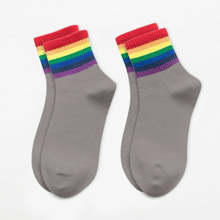 

Tangnade Fashion Winter New Unisex Cotton Rainbow Striped Socks Xmas Warm Chrismas