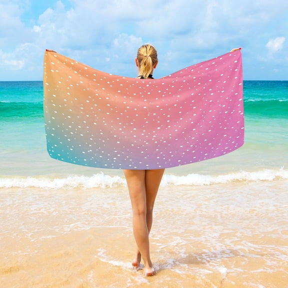 Ryvnso Gradient Polka Dots Oversized Beach Towel Microfiber Bath Blankets Swimming Fitness 37" x 74"