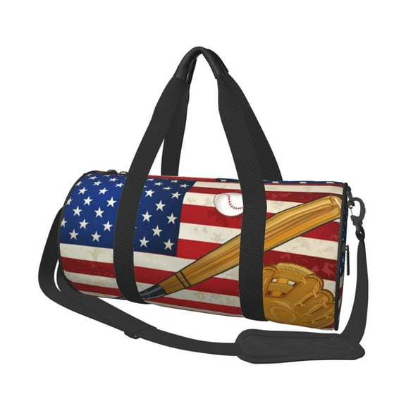 KLL American Flag And Baseball Duffle Bag For Men Women Sport Gym Fitness Tote Travel Training Workout Basketball Football Weekender