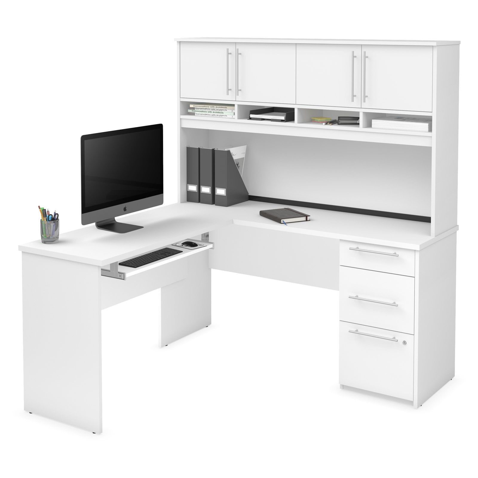 Bestar Innova Plus L Shaped Desk White, Modern L Shaped Desk With Hutch