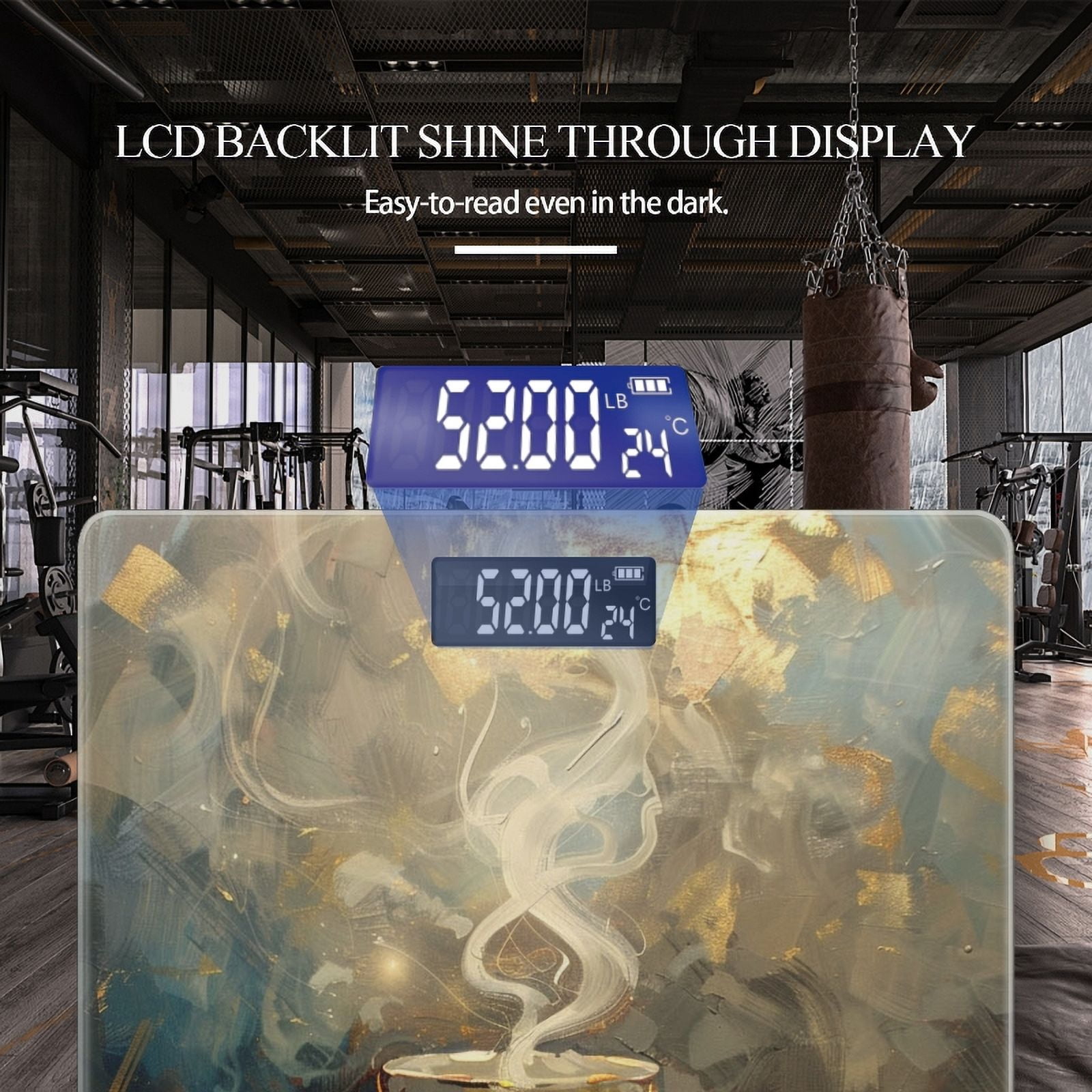 High Precision Body Weight Scale Smart Bathroom Scales with Large LCD Display(400lbs),Decorative for Bedroom-Steaming Coffee Cup Against Dark Background