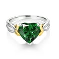 thumbnail image 3 of Gem Stone King 925 Sterling Silver and 10K Yellow Gold Green Nano Emerald and White Lab Grown Diamond Accent Ring for Women (3.01 Cttw, Heart Shape 10MM, Available in Size 5, 6, 7, 8, 9), 3 of 6