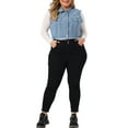 thumbnail image 2 of Chaleco de mezclilla sin mangas de mujer plus size Agnes Orinda, con botones, corto, color azul claro, talla 2X, 2 of 5