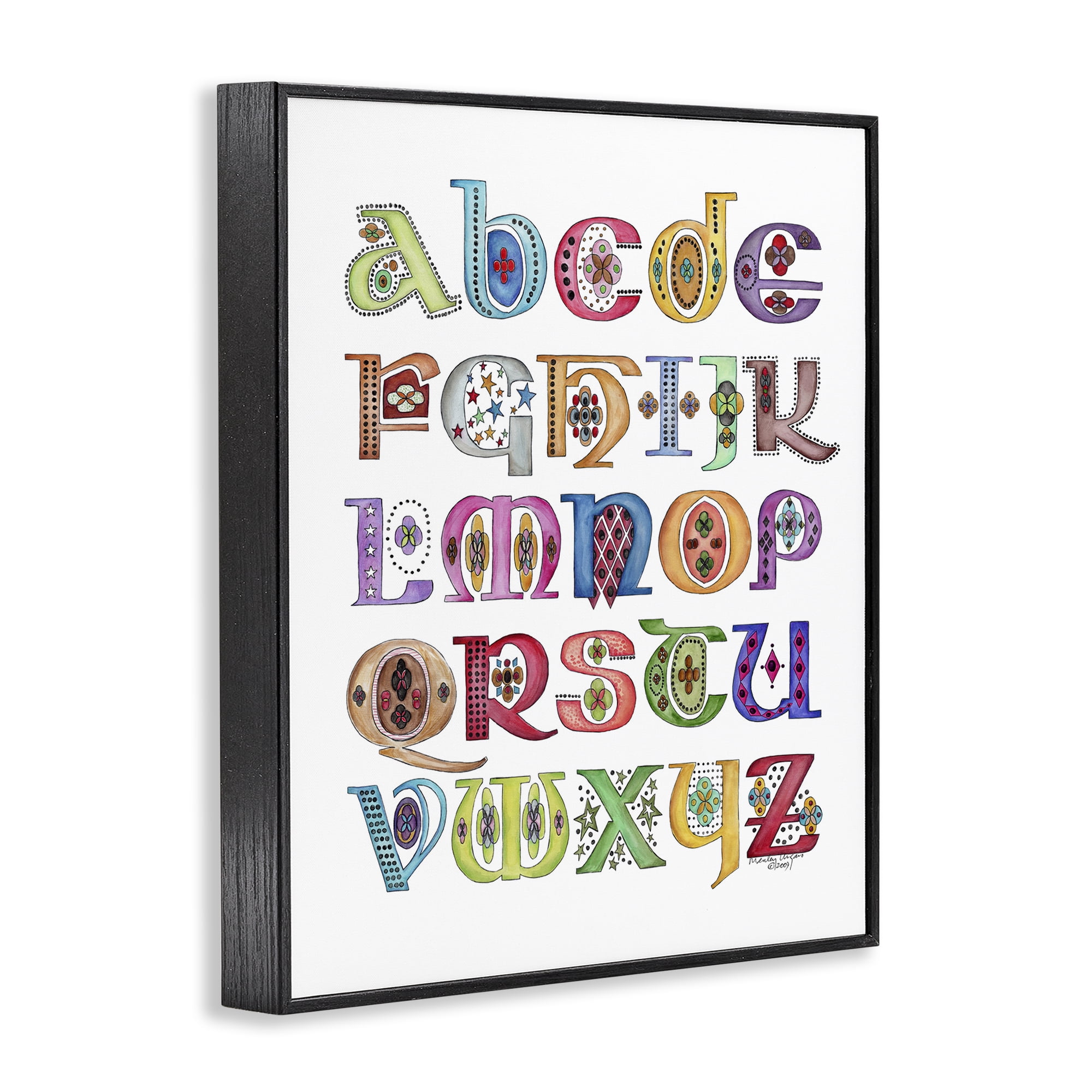 Stupell Industries Boho Whimsical Alphabet Novelty Painting Black Framed Art Print Wall Art, 24 x 30