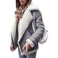 thumbnail image 1 of Paille Women Solid Color Loose Biker Jackets Front Zip Outdoor Parka Jacket Sherpa Lined Winter Outwear Fleece Coat Gray XL, 1 of 2