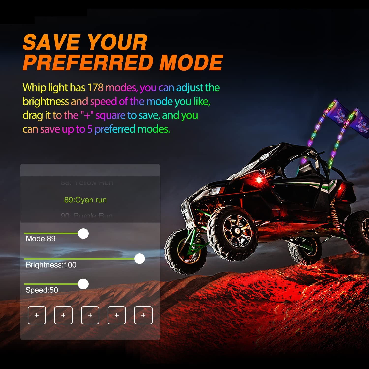 Nilight 2PCS 4FT RGB LED Whip Light with Spring Base Remote App Control w/DIY Chasing Patterns Turn Signal & Brake Lights for ATV UTV Polaris RZR Can-am Dune Buggy Jeep